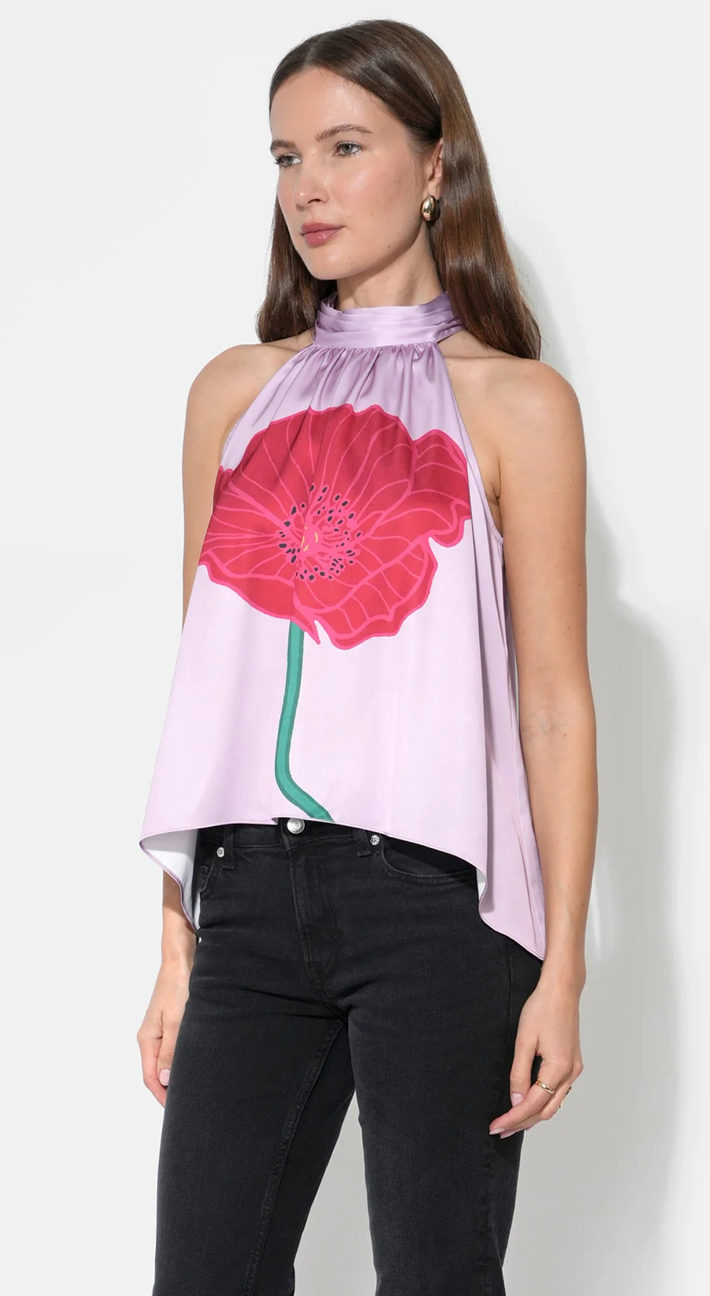 Josie Hi Low Halter Printed Top in Lilac/Red