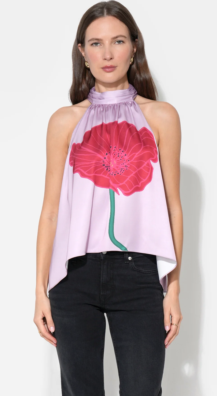 Josie Hi Low Halter Printed Top in Lilac/Red