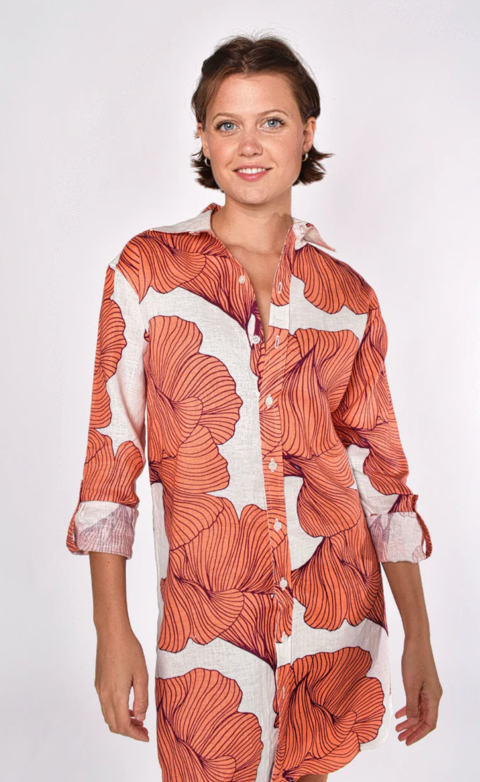 Pink Leaf Ginkgo Linen Girlfriend Mini Dress