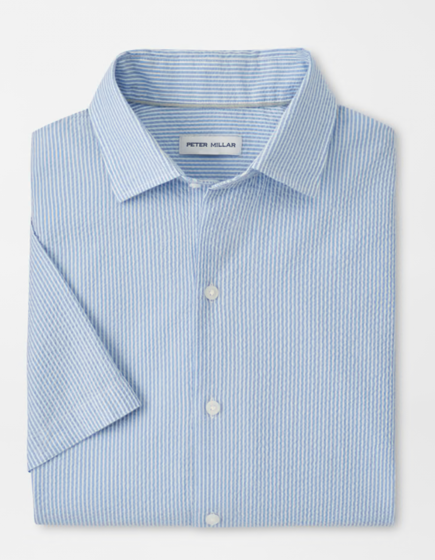 Coastal Stripe Cotton Lyocell Sport Shirt in Bluebird