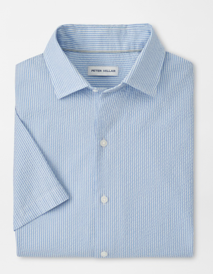 Coastal Stripe Cotton Lyocell Sport Shirt in Bluebird