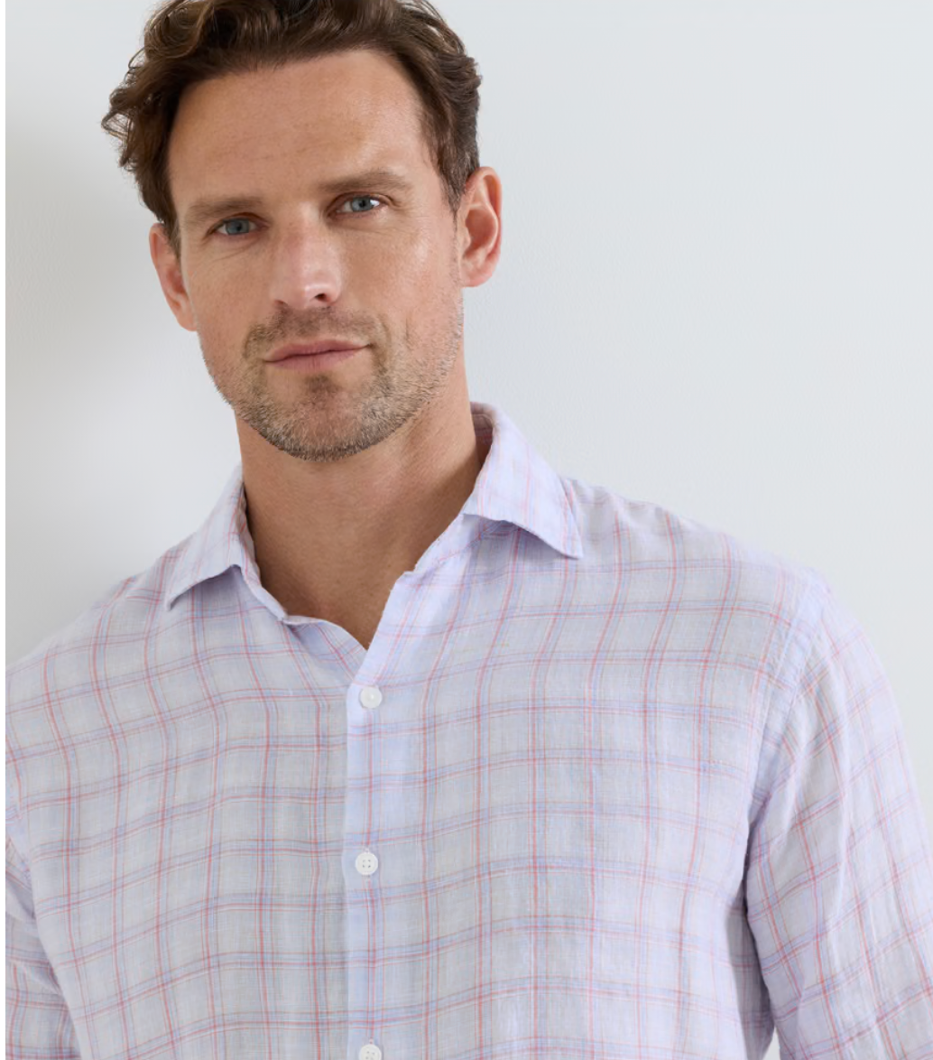 Frisbee Linen Sport Shirt in Stream Blue