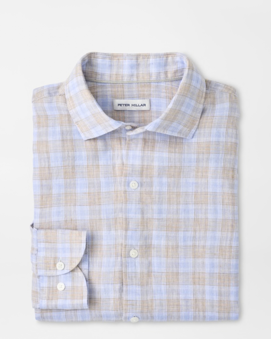 Milo Linen Sport Shirt in Cloudy Blue