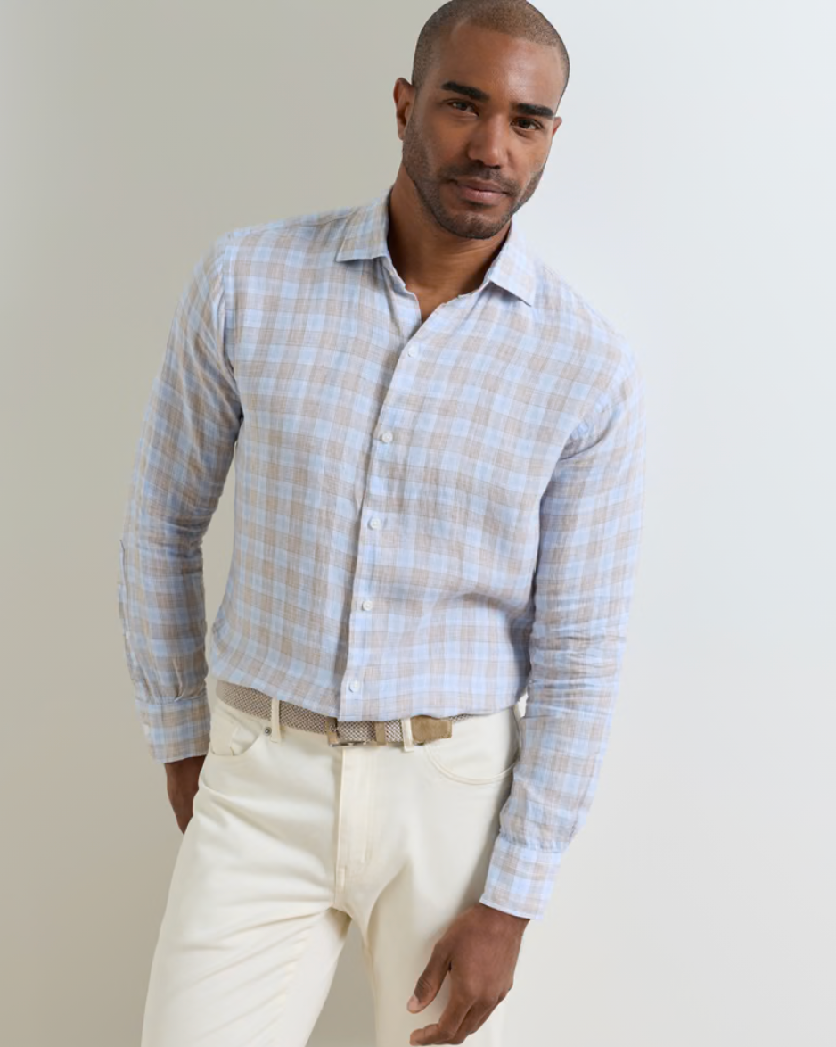 Milo Linen Sport Shirt in Cloudy Blue