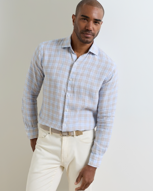 Milo Linen Sport Shirt in Cloudy Blue