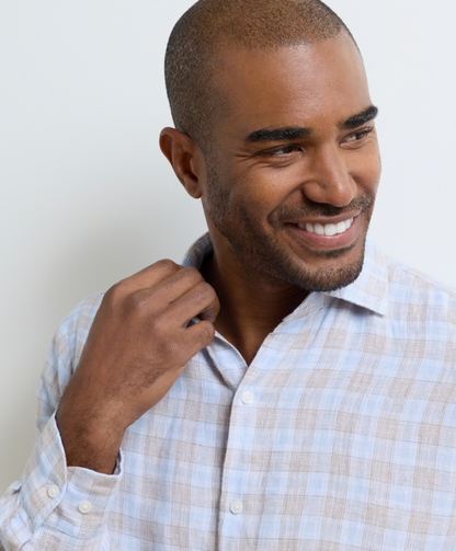 Milo Linen Sport Shirt in Cloudy Blue