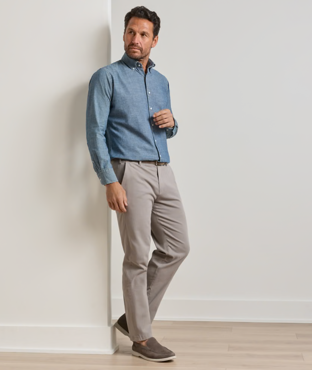 Signature Sateen Flat Front Trouser in Gale Grey