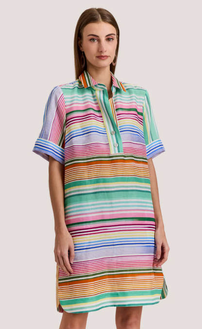 Aileen Short Sleeve Multi Linen Stripe Dress