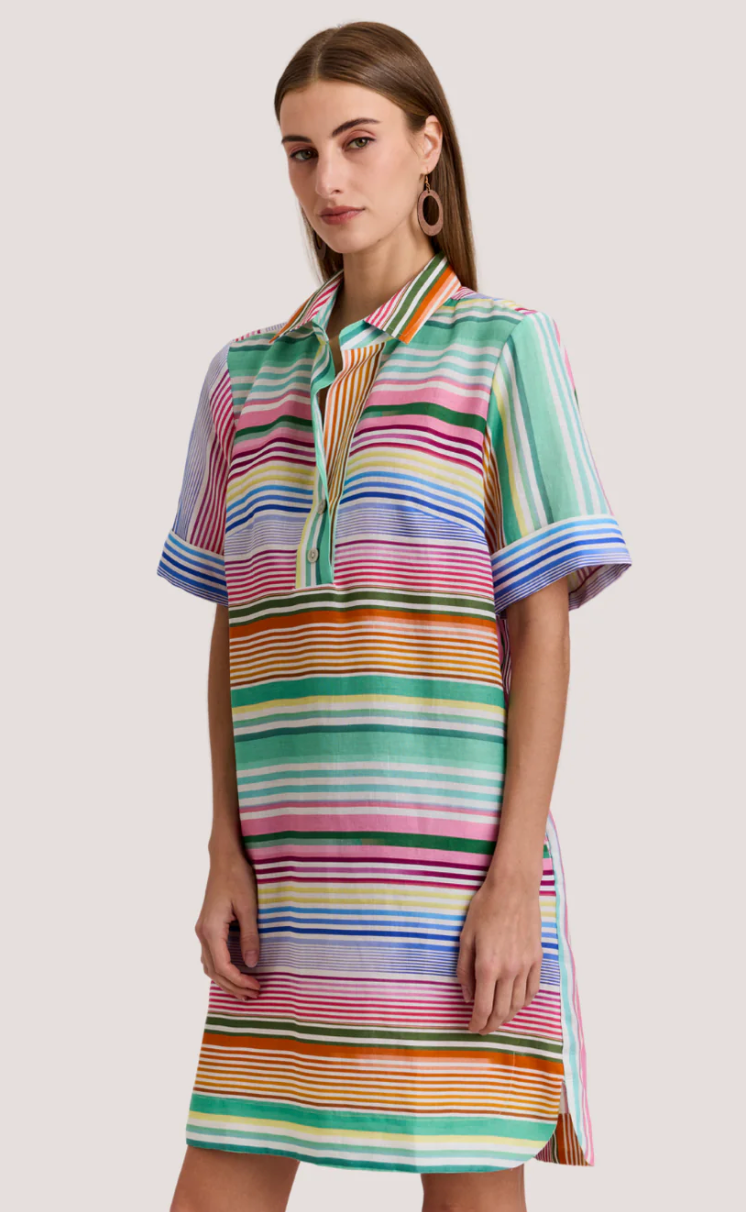 Aileen Short Sleeve Multi Linen Stripe Dress