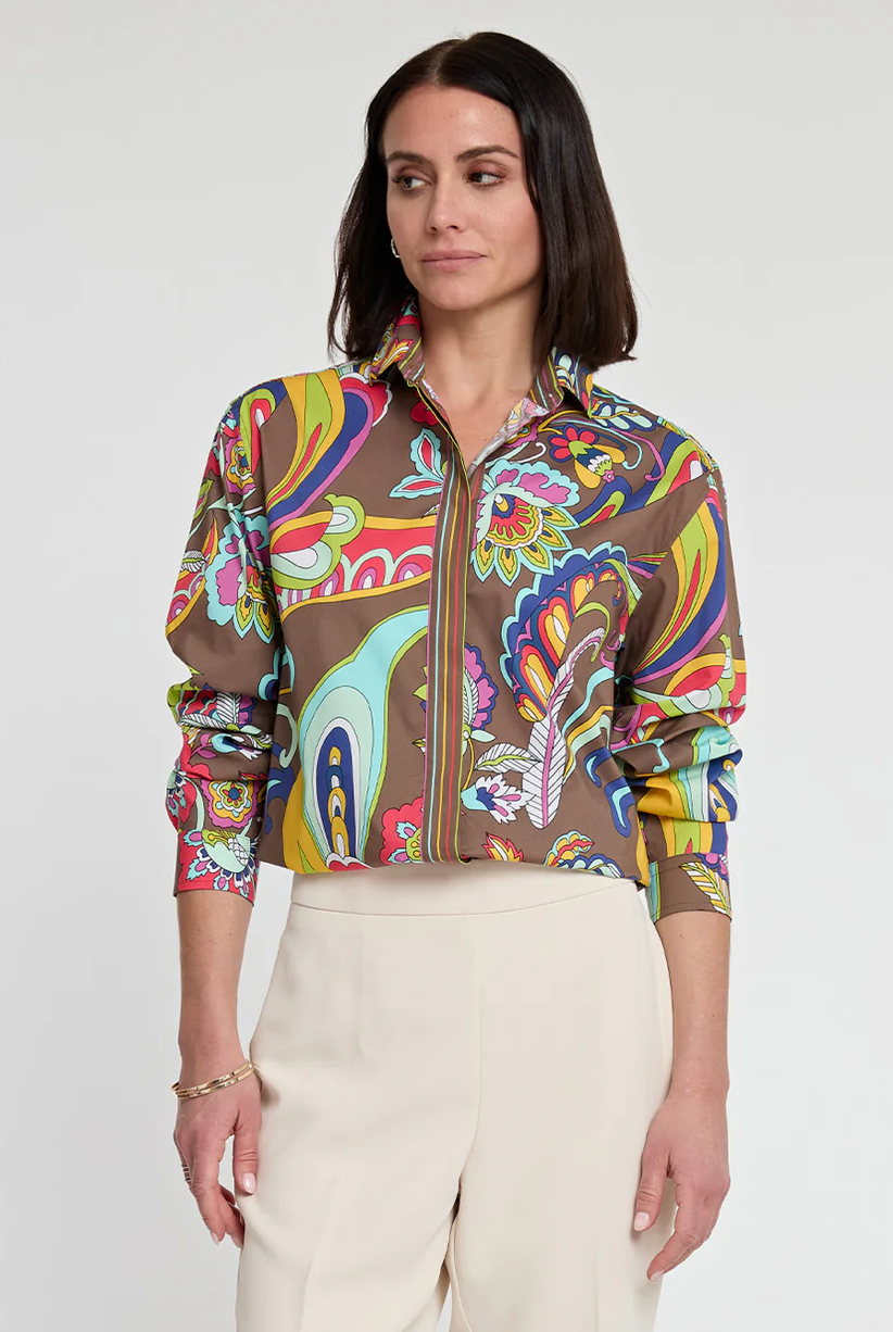 Halsey Long Sleeve Bali Print Shirt in Multi