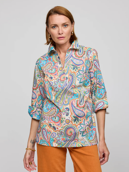 Vicky 3/4 Sleeve Multi Color Paisley Print Top