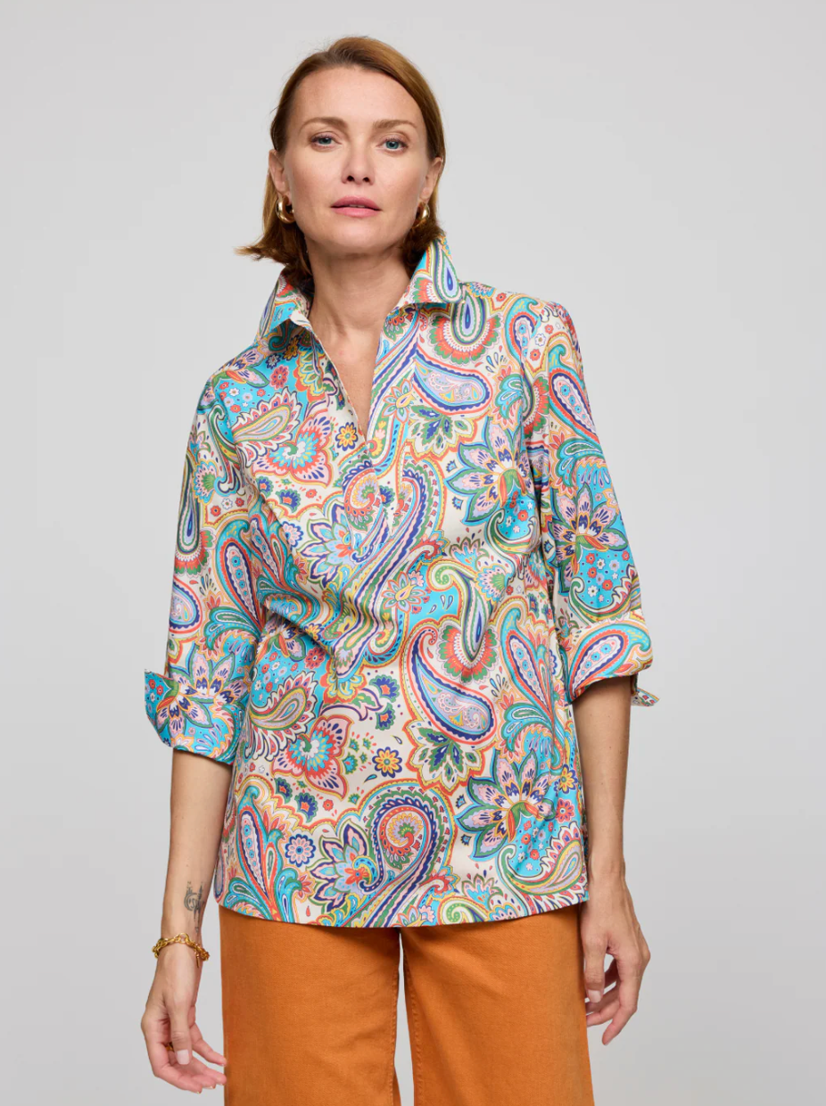 Vicky 3/4 Sleeve Multi Color Paisley Print Top