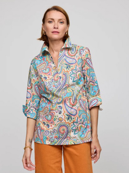 Vicky 3/4 Sleeve Multi Color Paisley Print Top