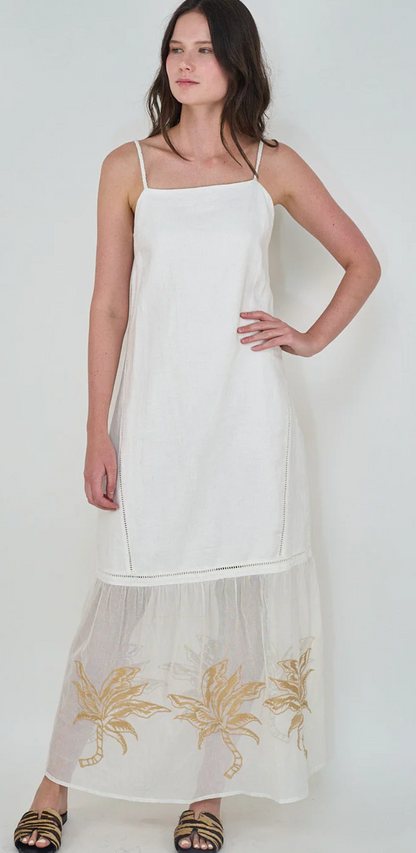Bali Dress in Tiger Palms White