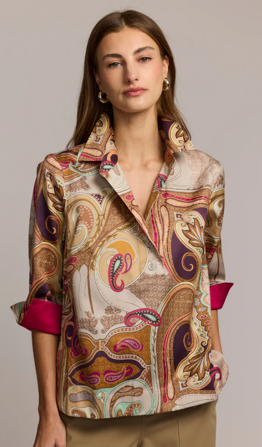 Aileen 3/4 Sleeve Scarf Print Shirt