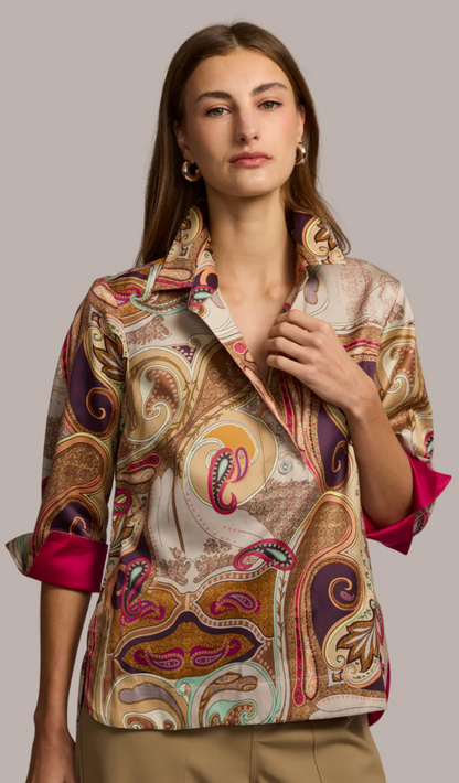 Aileen 3/4 Sleeve Scarf Print Shirt