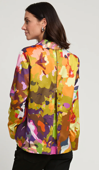 Xena Long Sleeve Satin Mosaic Flower Print Shirt