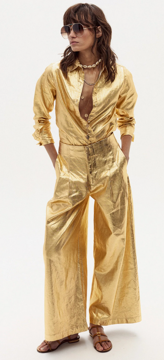Culotte Metallic Linen Pants