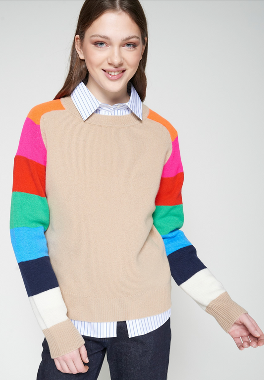 Knitwear Jersey Manga Rayas Beige Multicolor