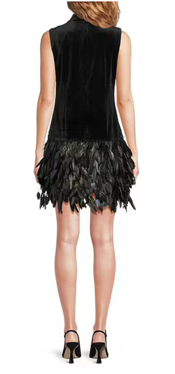 Collette Mock Neck Sleeveless Feather Hem Dress