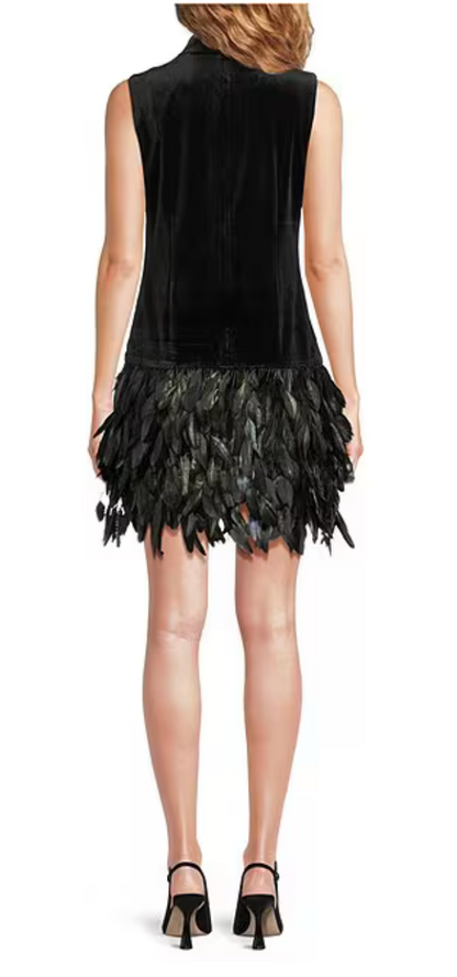 Collette Mock Neck Sleeveless Feather Hem Dress
