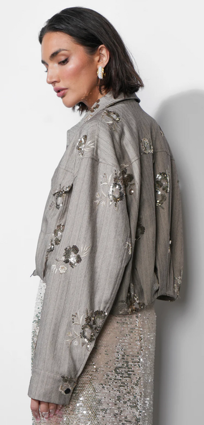 Brielle Zip Up Sequin Embroidered Jacket