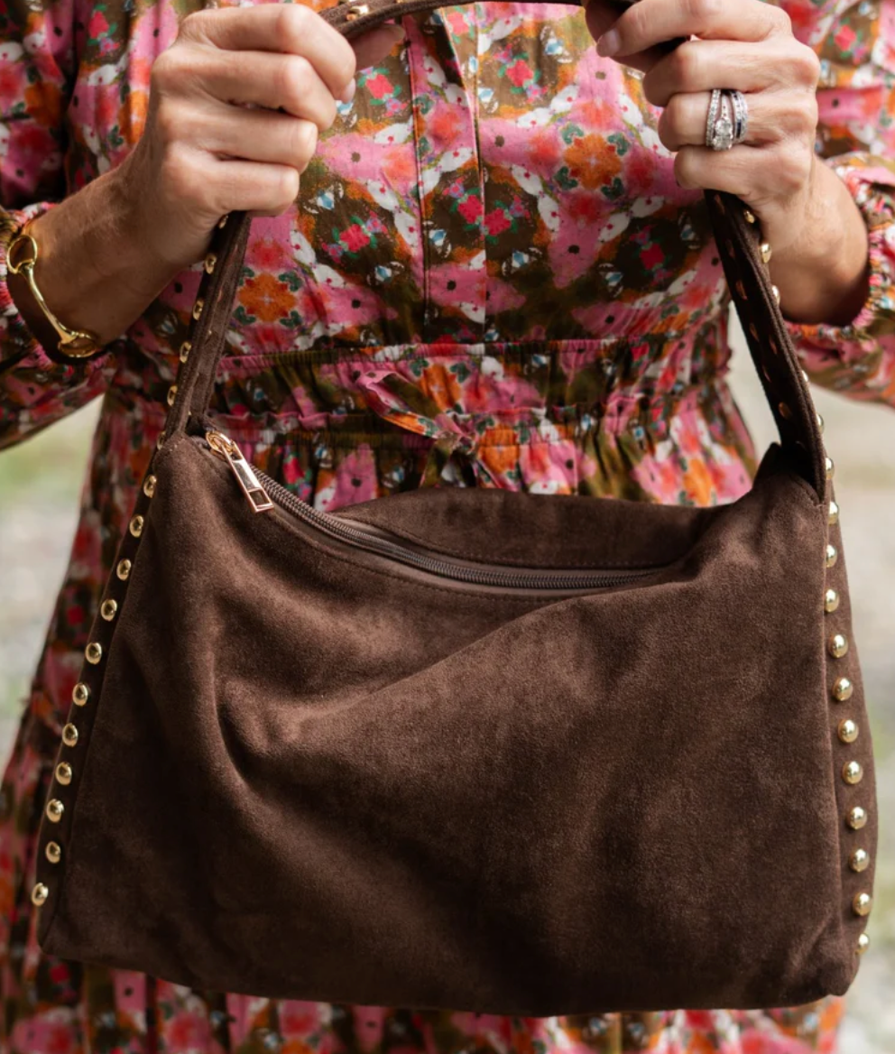Skylar Faux Suede Studded Shoulder Bag