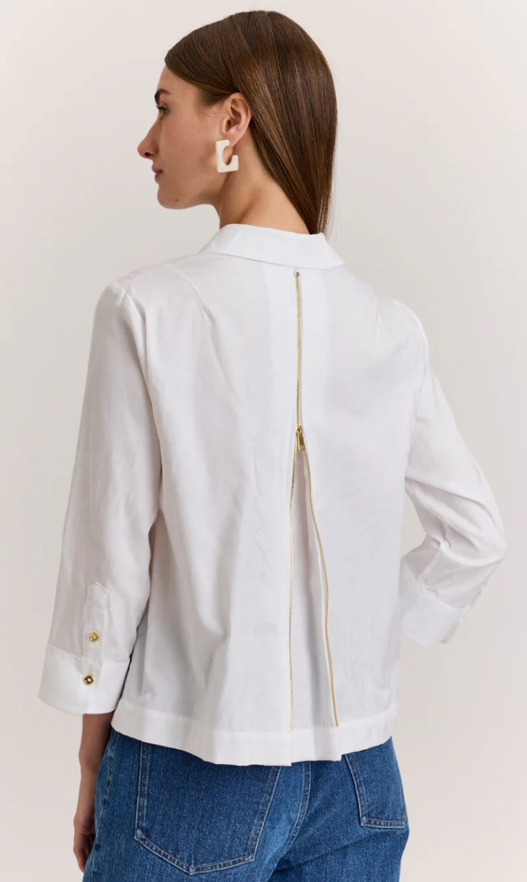 Alessa 3/4 Sleeve Leaf Motif Jacquard Top in White