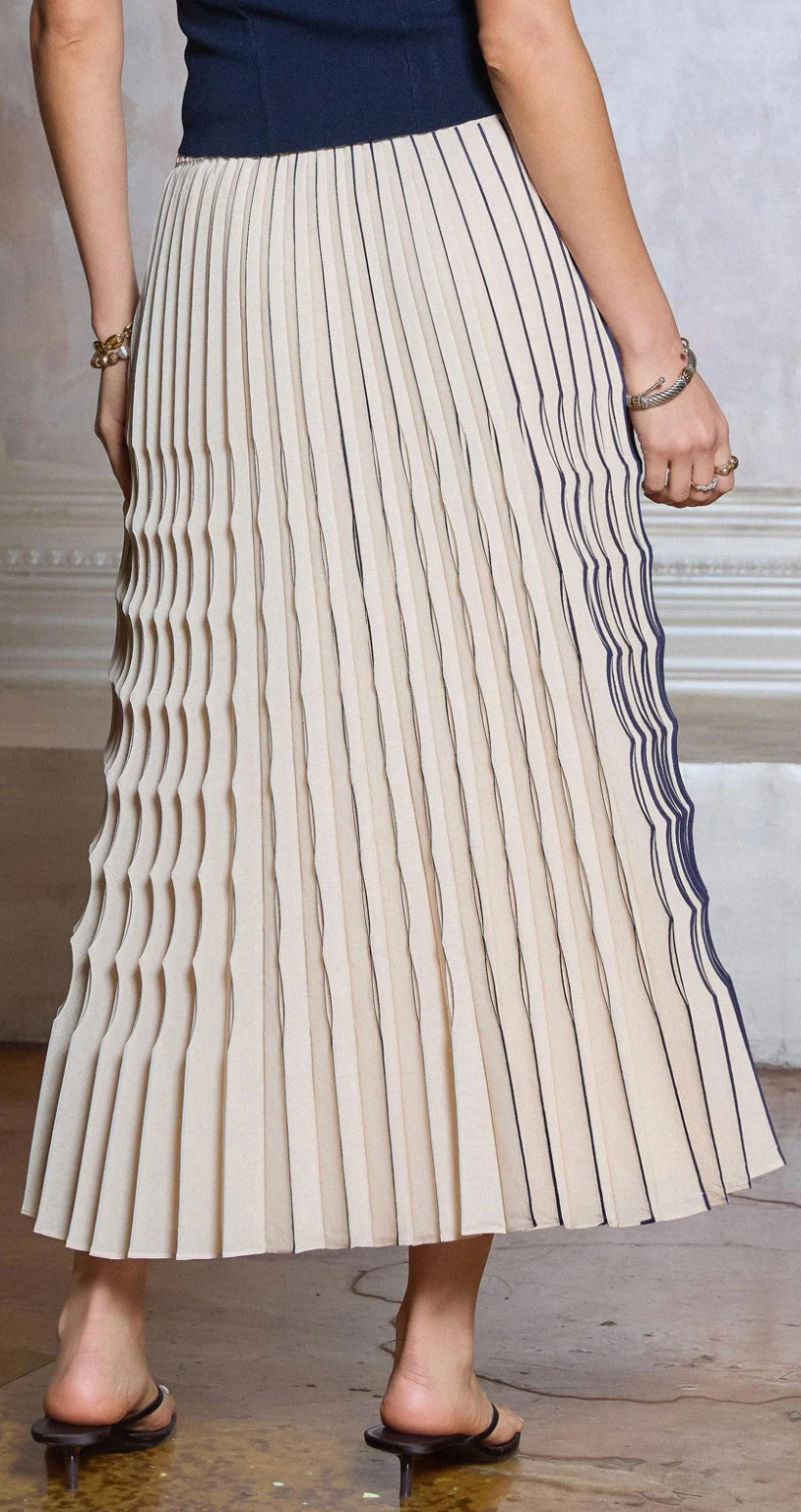 Janice Pleated Midi Skirt in Beige