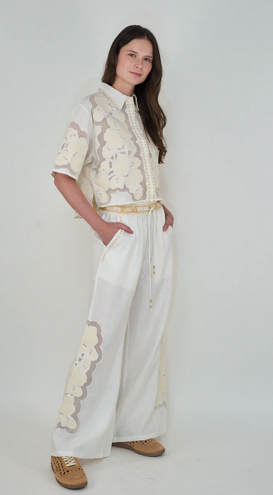 Pant Wild Flower White
