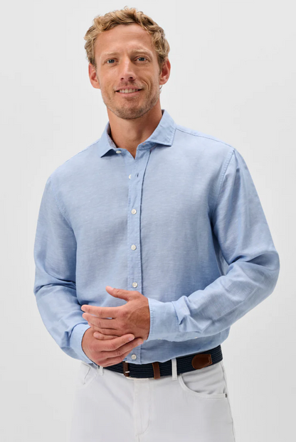 Linen Blend Button Down Shirt-McCarthy Solid
