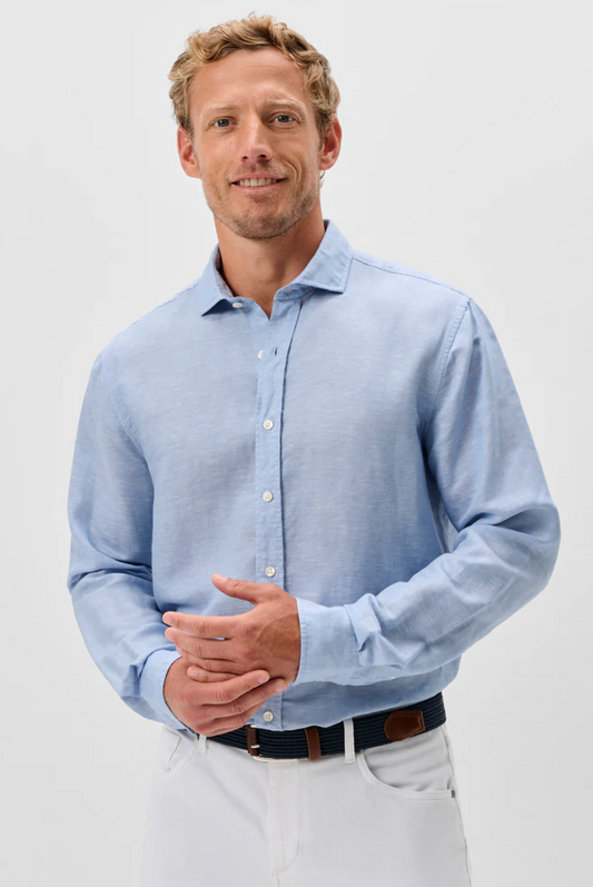 Linen Blend Button Down Shirt-McCarthy Solid