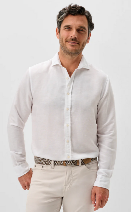 Linen Blend Button Down Shirt-McCarthy Solid