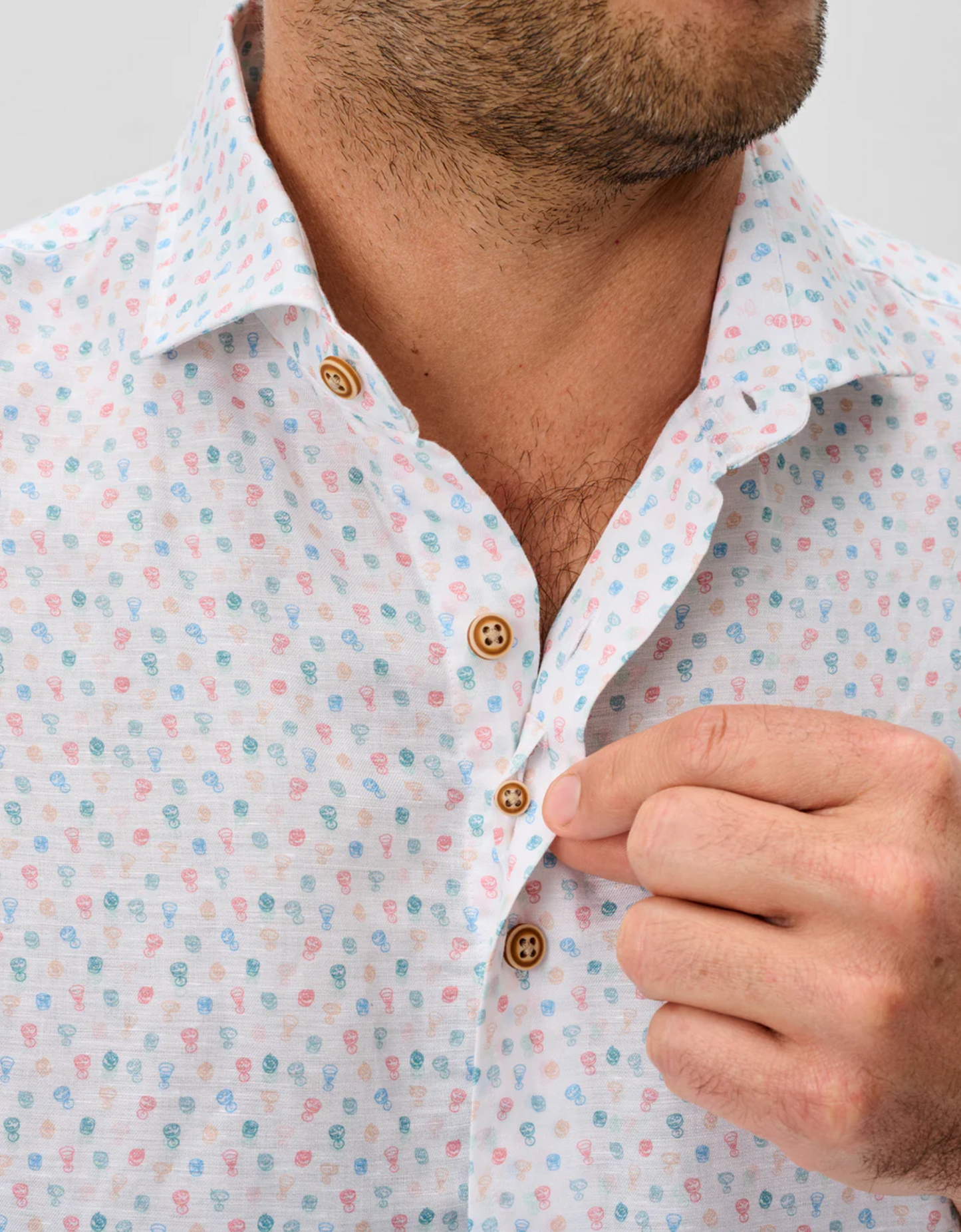Linen Blend Short Sleeve Button Down Shirt-Cash Bar Print