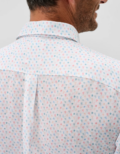 Linen Blend Short Sleeve Button Down Shirt-Cash Bar Print
