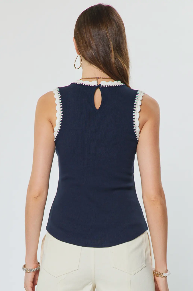 Ribbed Knit Tank Top in Navy