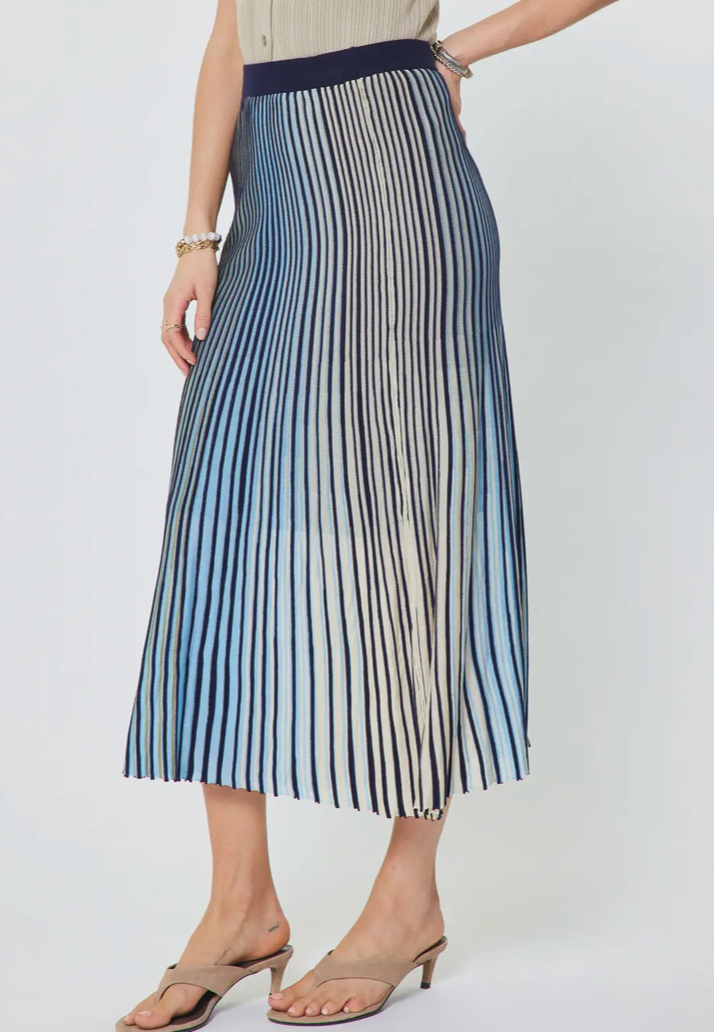 Striped Midi Sweater Skirt in Green Blue Multi