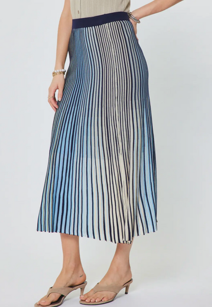 Striped Midi Sweater Skirt in Green Blue Multi