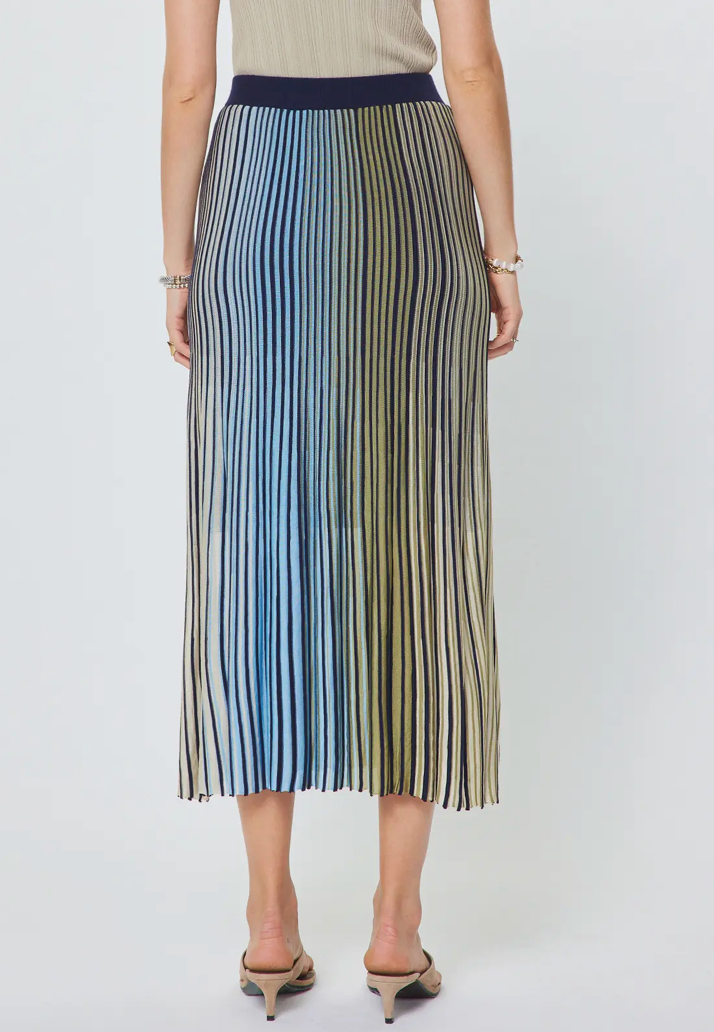 Striped Midi Sweater Skirt in Green Blue Multi