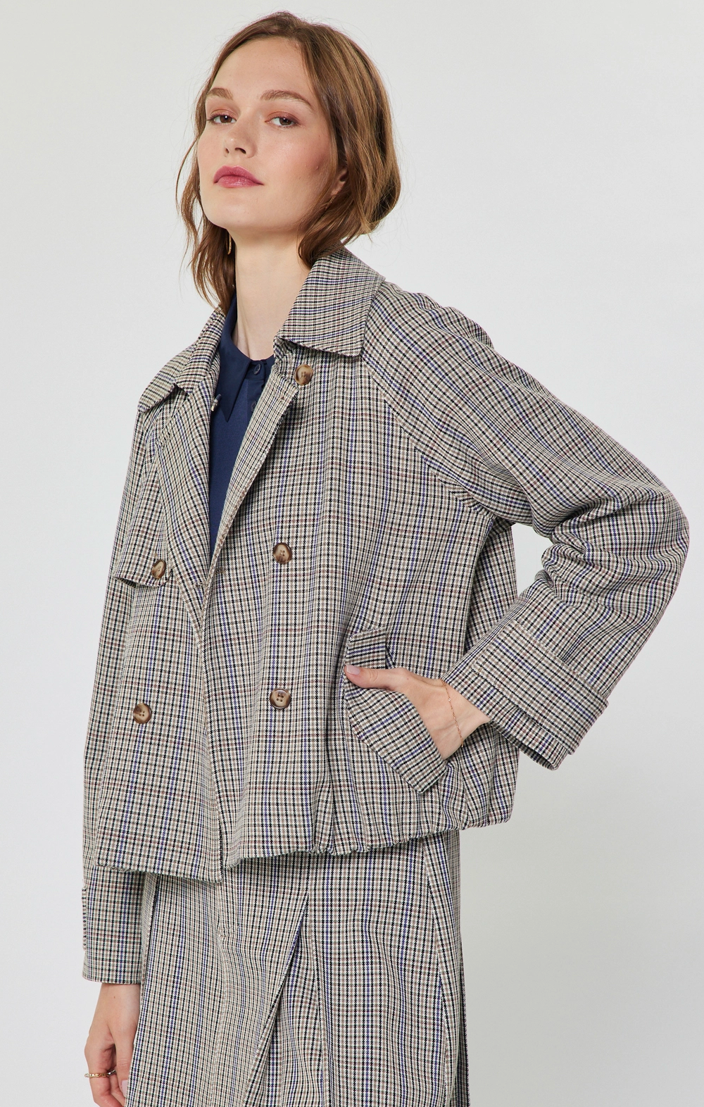 Plaid Short Trench Jacket