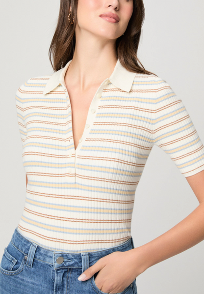 Summit Top in White Multi Stripe