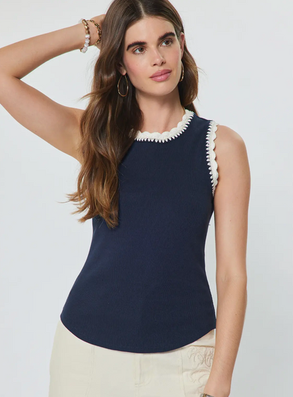 Ribbed Knit Tank Top in Navy