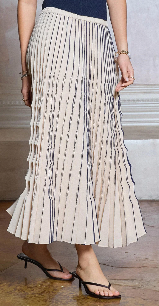 Janice Pleated Midi Skirt in Beige