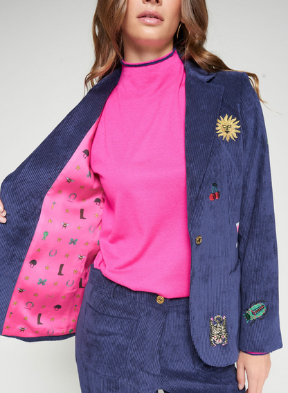 Navy Corduroy Embroidery Blazer