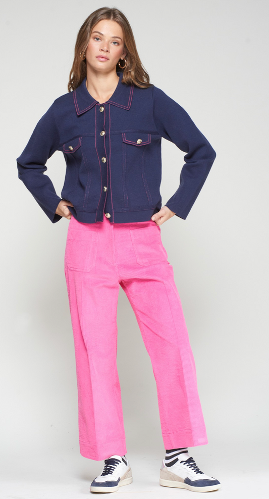 Pink Corduroy Trousers With Front Pockets