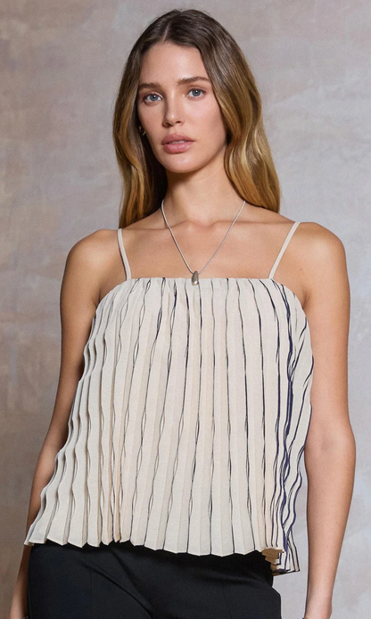 Janice Sleeveless Pleated Top in Beige
