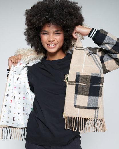 Checked Wool Bomber With Fringes