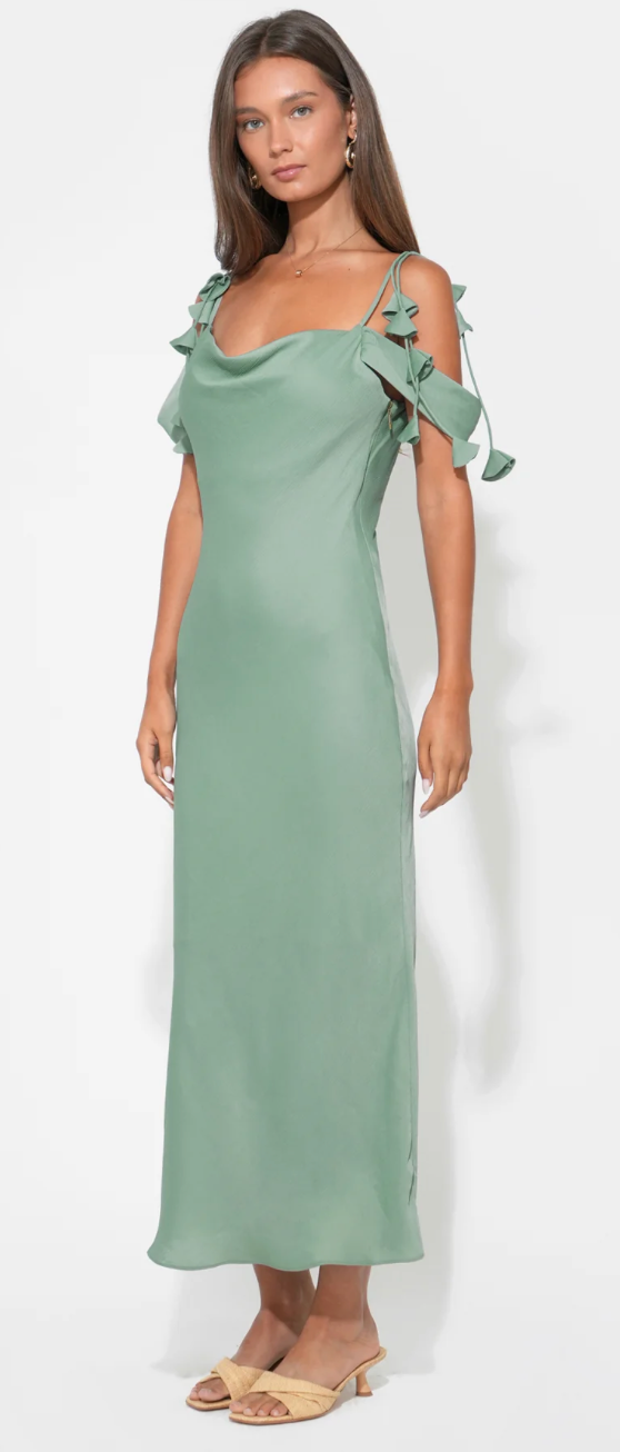 Alana Off The Shoulder Cowl Neck Dress in Sea Jade