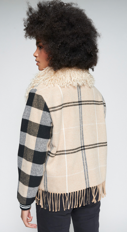 Checked Wool Bomber With Fringes