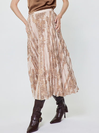 Pleated Midi Skirt in Blush Pink Multi